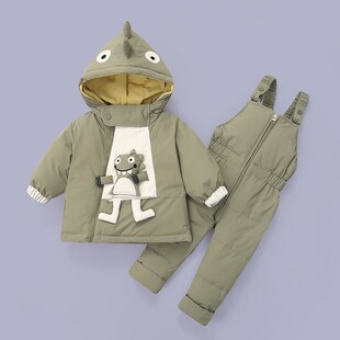 宝宝儿童羽绒服套装女童背带裤冬装两件套新款婴幼儿加厚洋气外套