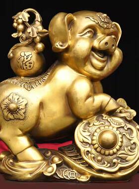 纯铜招财猪摆件金猪送财金钱福猪生肖猪客厅办公室桌面工艺品大号