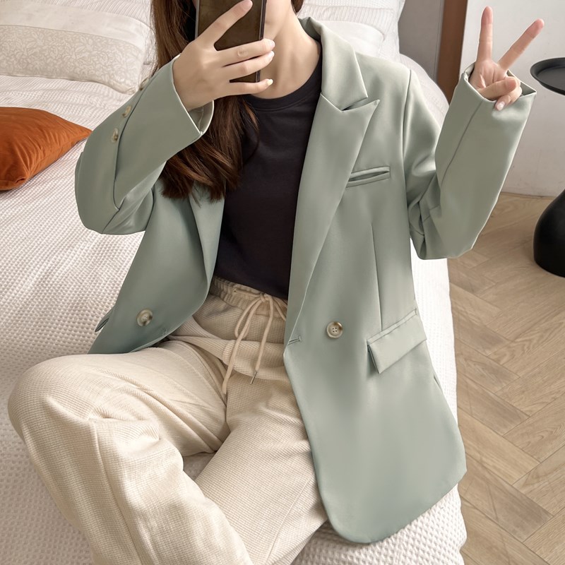 宽松休闲薄荷绿西装外套女早春2023年新款高级感秋季西服上衣薄款