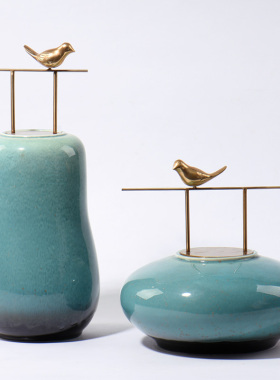 新中式创意禅意陶瓷摆件样板房售楼处客厅玄关茶几桌面装饰品摆设