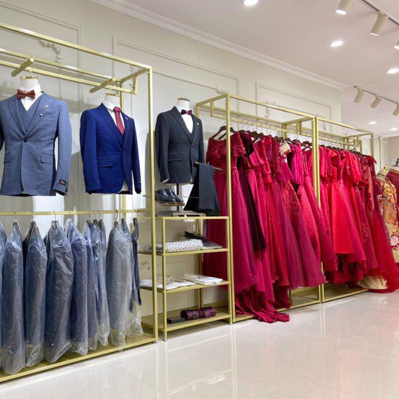 高档婚纱架子落地展示架纳米金拖尾秀禾礼服正侧挂衣架双层西装架