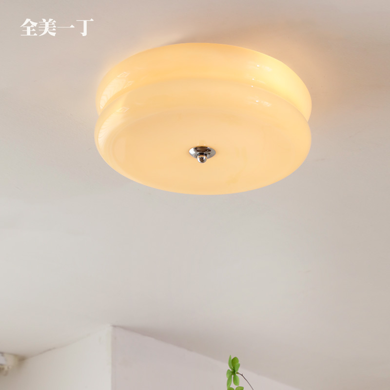 全美一丁 中古法式美式奶油风吸顶灯北欧简约卧室过道玄关玻璃灯