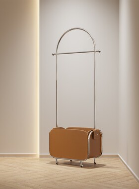 谷及轻奢金属移动衣架皮兜脏衣篓衣帽架皮革挂衣架收纳衣帽架组装