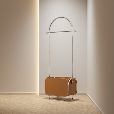 谷及轻奢金属移动衣架皮兜脏衣篓衣帽架皮革挂衣架收纳衣帽架组装