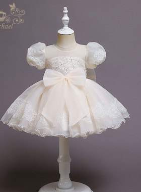 夏季女童公主裙宝宝周岁裙背心礼服儿童婚纱花童礼服连衣裙蓬蓬裙