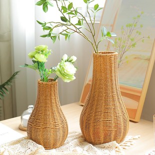 客厅干花插花装饰花篮花器 手工编织谷穗满天星花瓶田园室内摆件