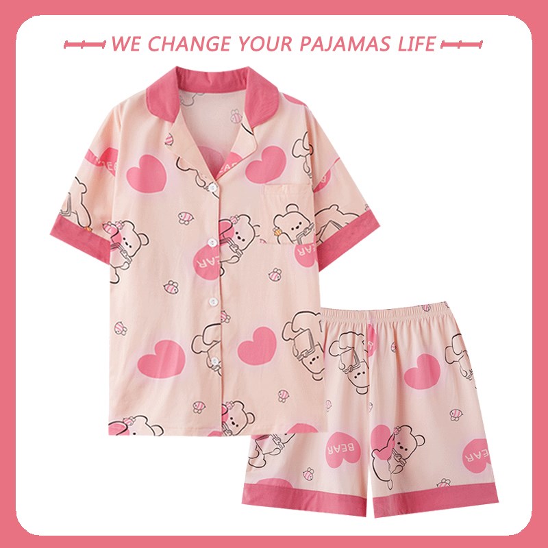 睡衣女夏季短袖短裤2025新款夏天女款休闲开衫大码家居服两件套装