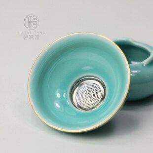 描金青瓷茶漏 茶滤唐月窑茶汤过滤器家用中式陶瓷功夫茶具滤网