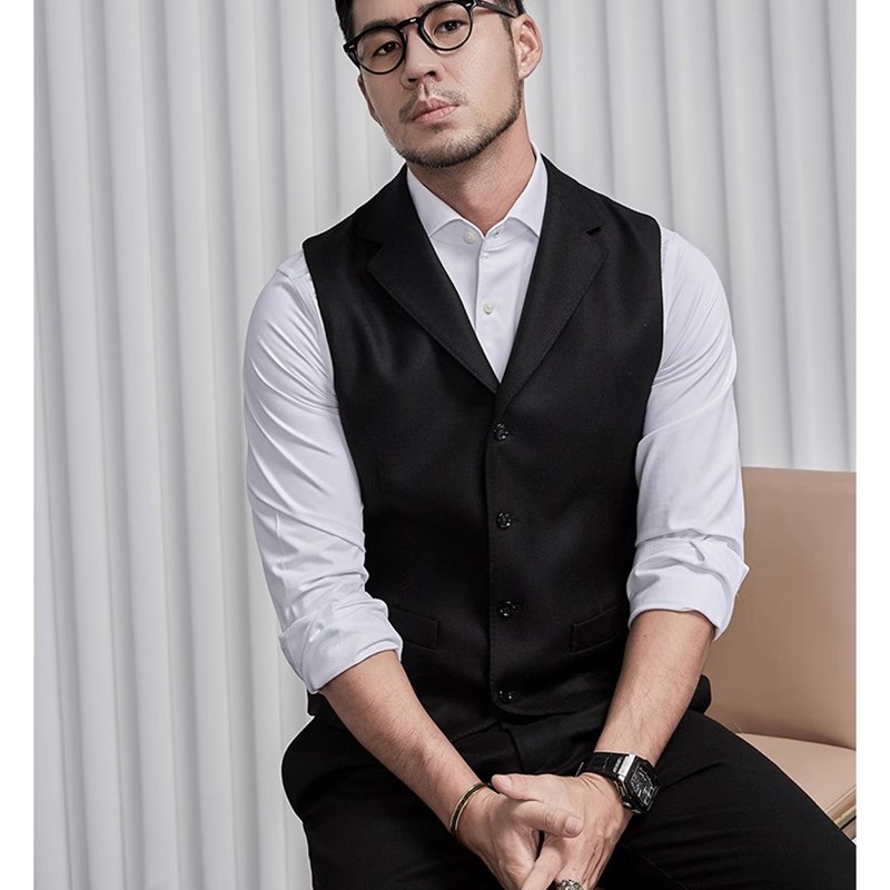 秋冬羊毛抗皱西服领马甲男士修身单排扣黑色百搭保暖时尚潮男背心