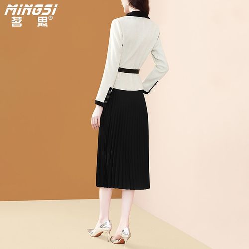 茗思时尚气质职业套装裙女2025春季新款西装外套百褶半身裙两件套