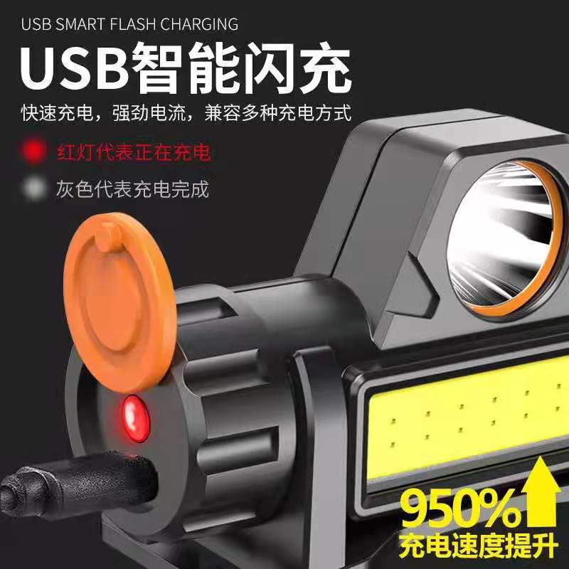 COB远近光头灯USB充电骑行工作灯带强磁双光源户外家用应急头灯