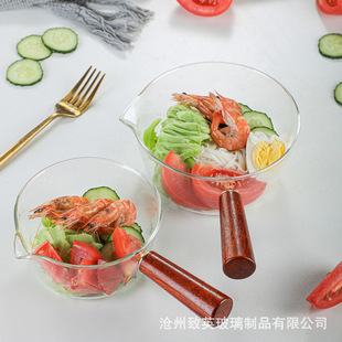 高硼硅透明木柄玻璃锅加厚明火电陶炉耐高温防爆汤锅家用奶锅 韩式