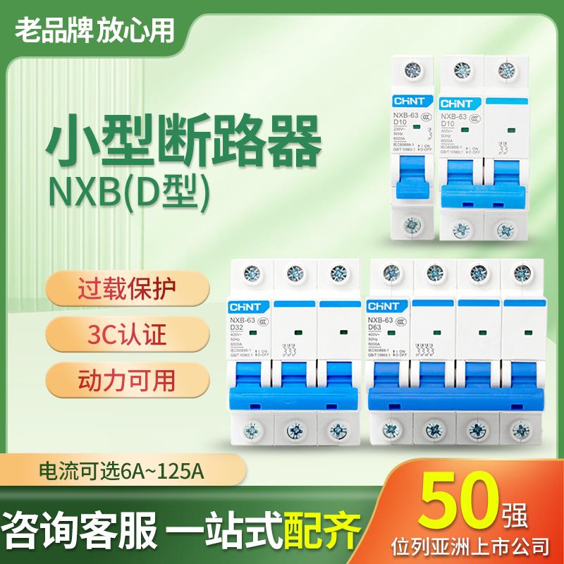 正泰空气开关D型断路器NXB-63空开1P2P3P4P动力型电闸16A 32A 63A