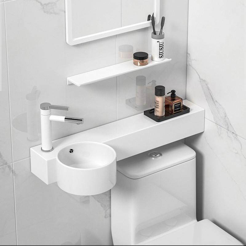 一体式陶瓷带台面壁挂盆挂墙式洗脸盆马桶上洗手池窄长小户型面盆