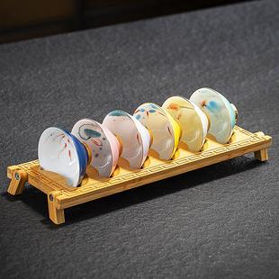 手绘品茗杯 功夫茶具主人杯单杯子 陶瓷斗笠杯 白瓷小茶杯6个套装