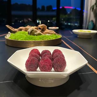 八边盘子浅盘纯白陶瓷盘 酒店中厨餐具高脚盘冷菜会所特色创意中式
