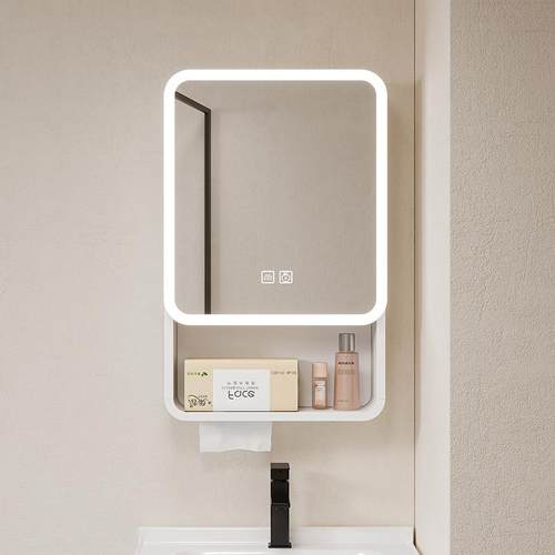 智能浴室镜柜一键除雾挂墙式储物盒收纳镜子防水带纸巾孔灯光美妆