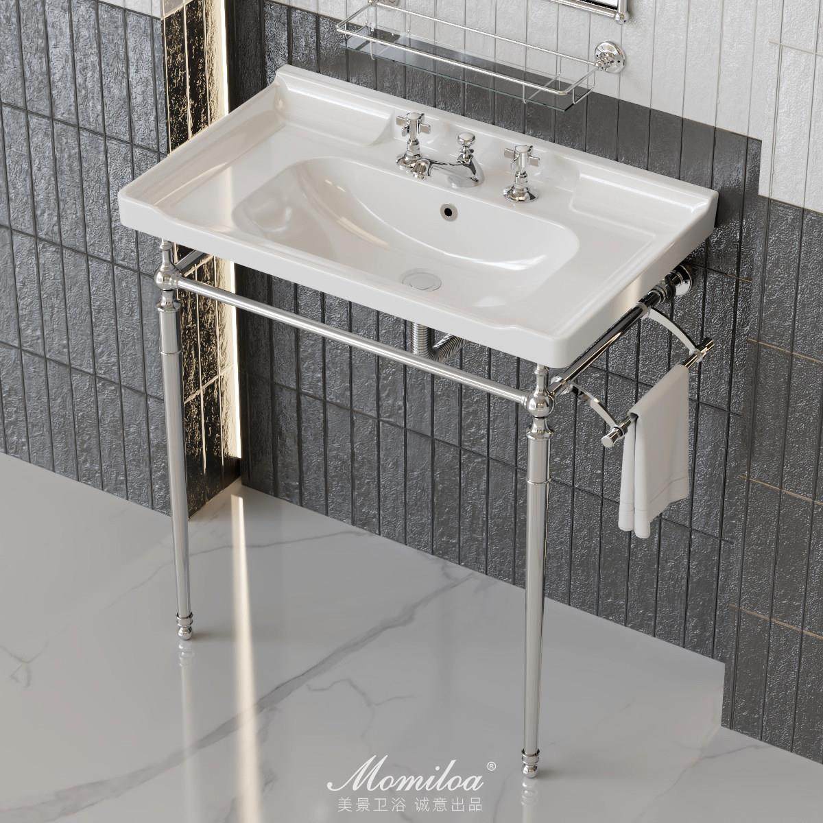 美景卫生间落地洗手盆一体陶瓷阳台洗脸盆复古洗漱台支架盆柜组合
