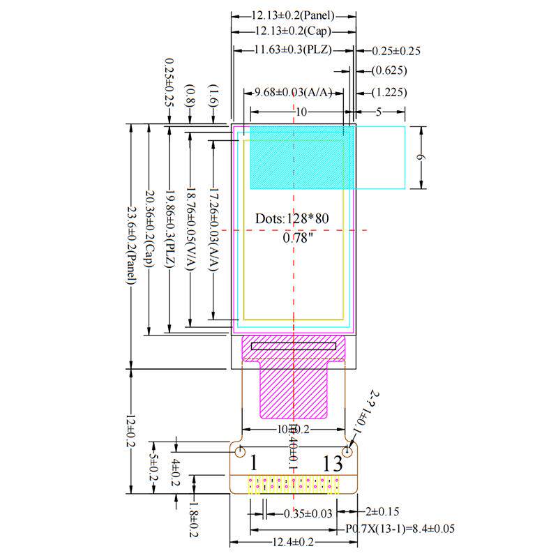 0.78寸OLED液晶显示屏128x80驱动SH1107接口IIC/SPI白光4针模块