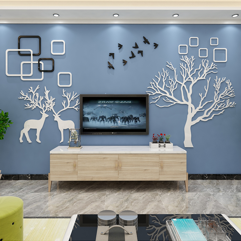 电视背景墙面装饰自粘客厅沙w发卧室房间布置壁纸贴画亚克力3d立