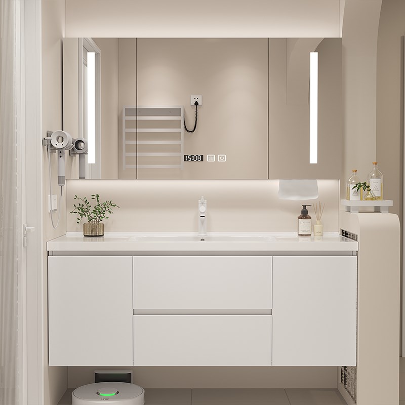 奶油风浴室柜组合轻奢智能实木现代简约卫生间洗漱台洗手洗脸盆柜