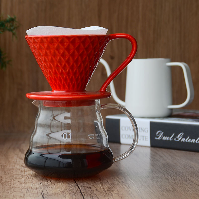 V60陶瓷咖啡滤杯锥形单孔螺纹滤杯滴滤冲杯家用 手冲咖啡套装组合