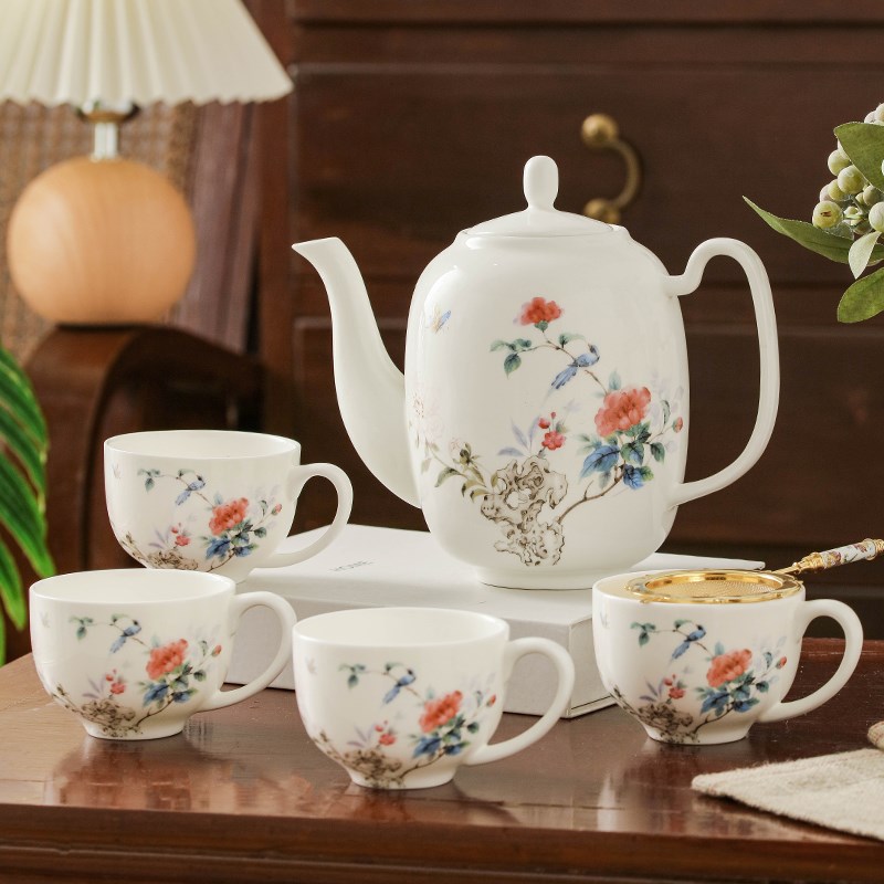 中式骨瓷功夫茶具套装茶杯家用客厅待客陶瓷茶壶水杯现代简约水壶