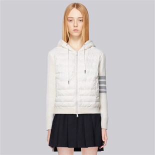TB四条杠拼接针织连帽羽绒服女秋冬新款时尚休闲百搭轻薄纯色外套