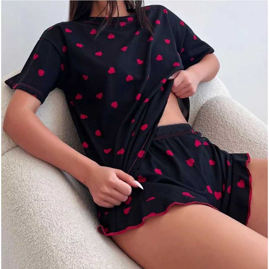 家居服睡衣辣妹圆领爱心印花柔软