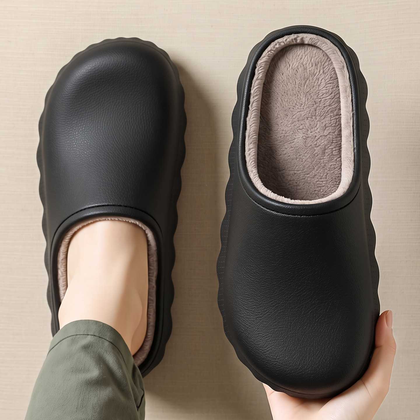外穿防水厚底加绒棉拖鞋女秋冬