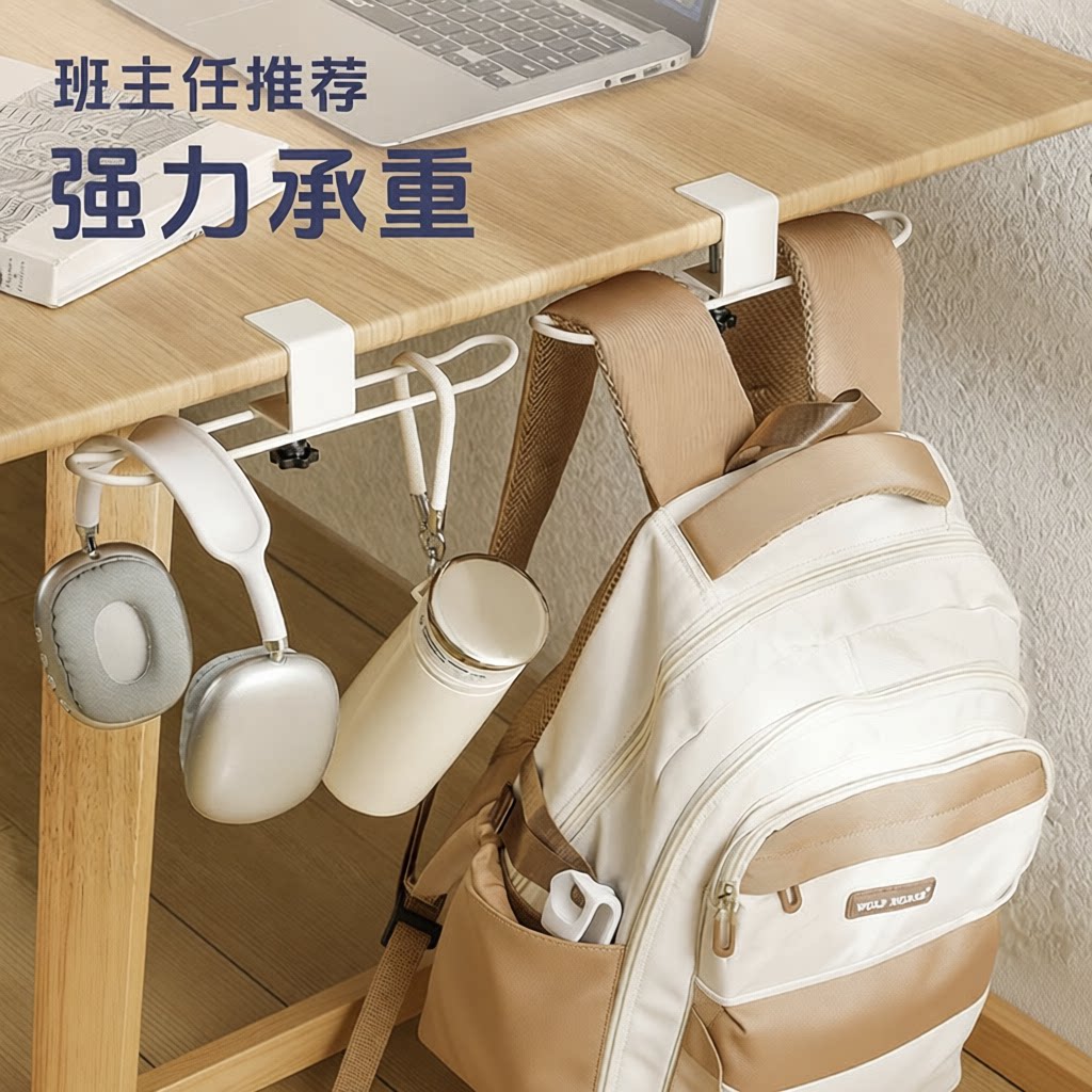 碳钢桌边宿舍书包挂钩免打孔可