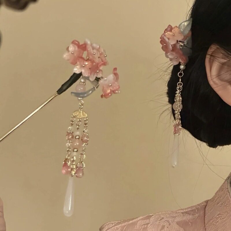 古风小清新蓝粉花朵金发簪汉服