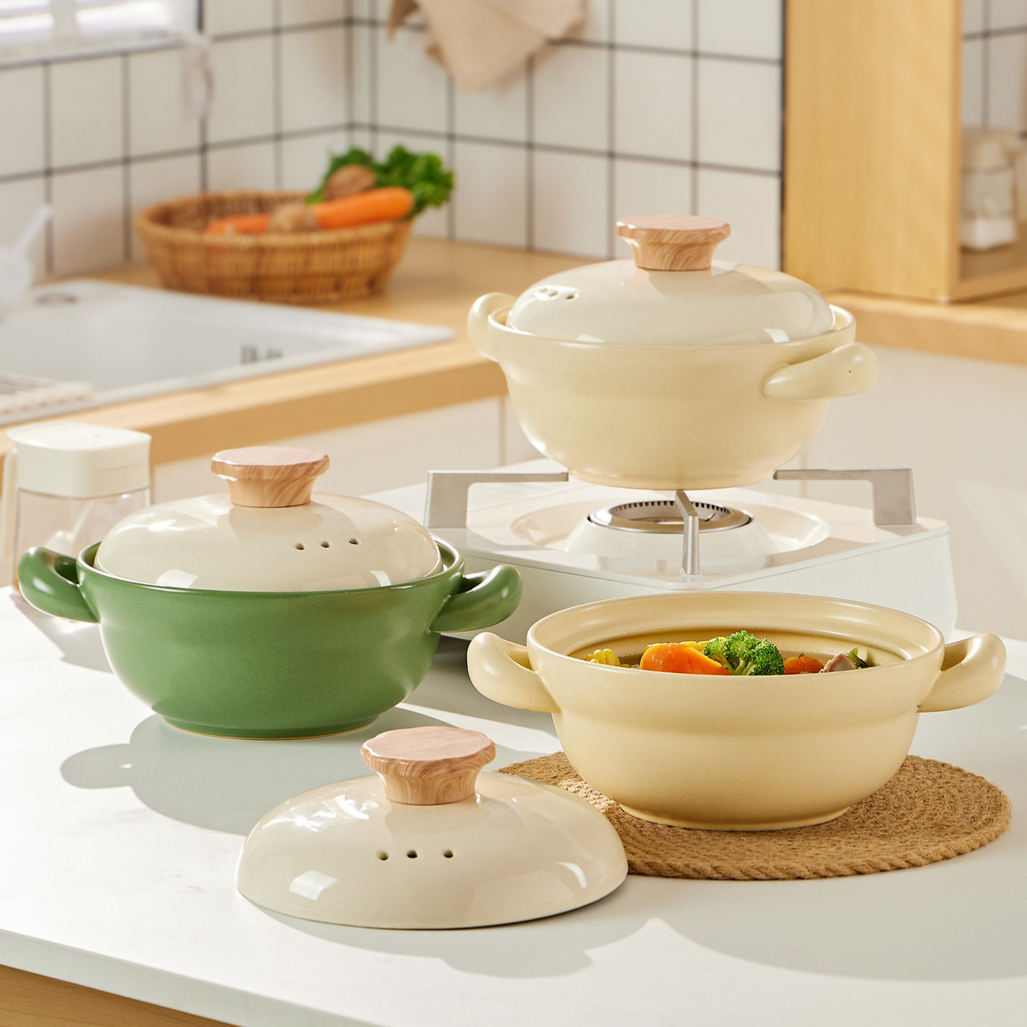 奶油风高颜值砂锅家用煲仔饭燃气灶专用耐高温煲汤双耳沙锅汤锅