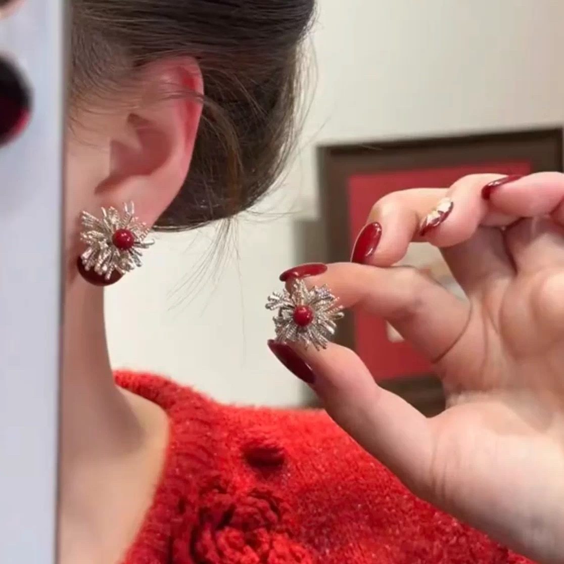 安克拉红色珍珠烟花轻奢高级感气质百搭耳环新年一款两戴耳饰,珠宝/钻石/翡翠,耳饰,淘宝优惠券,粉丝福利购,淘宝优惠卷