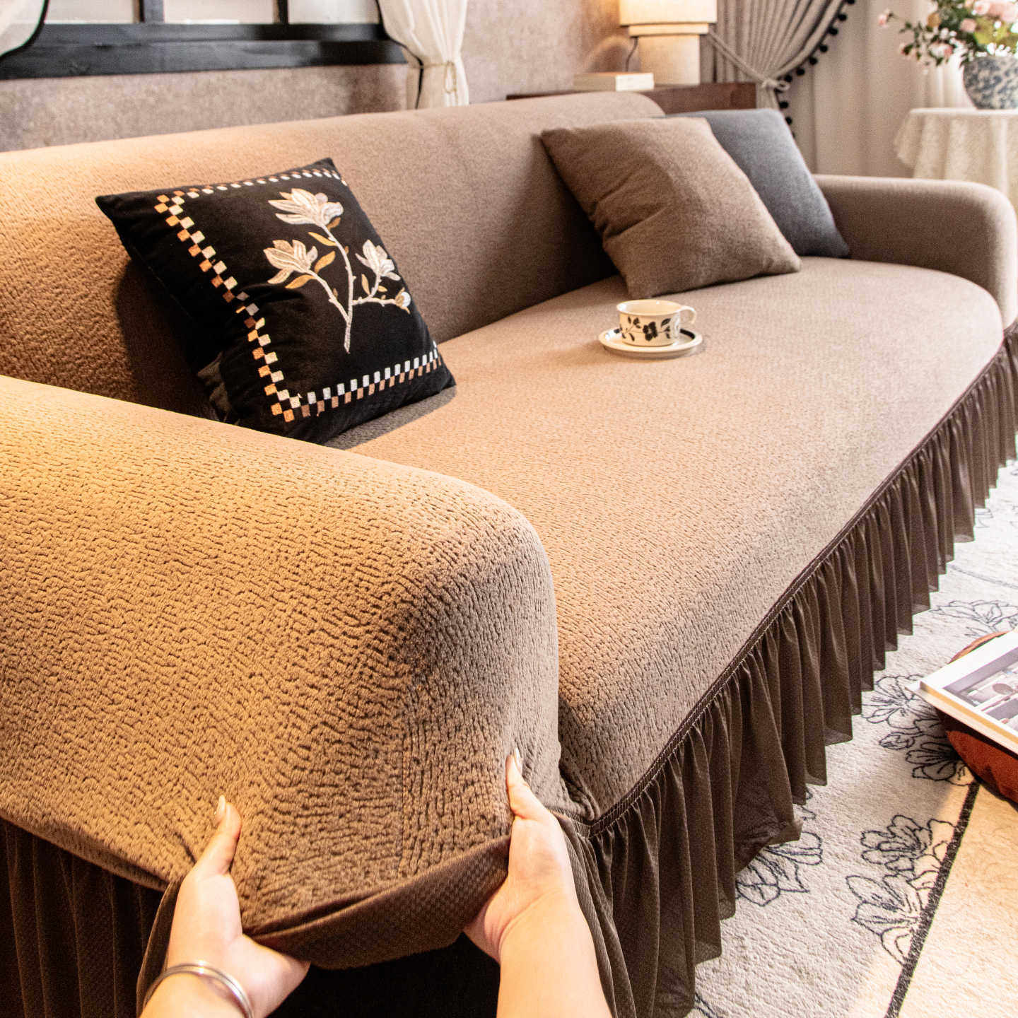 复古高级感沙发罩全包万能套毛绒冬季加厚防猫抓2025新款沙发套罩