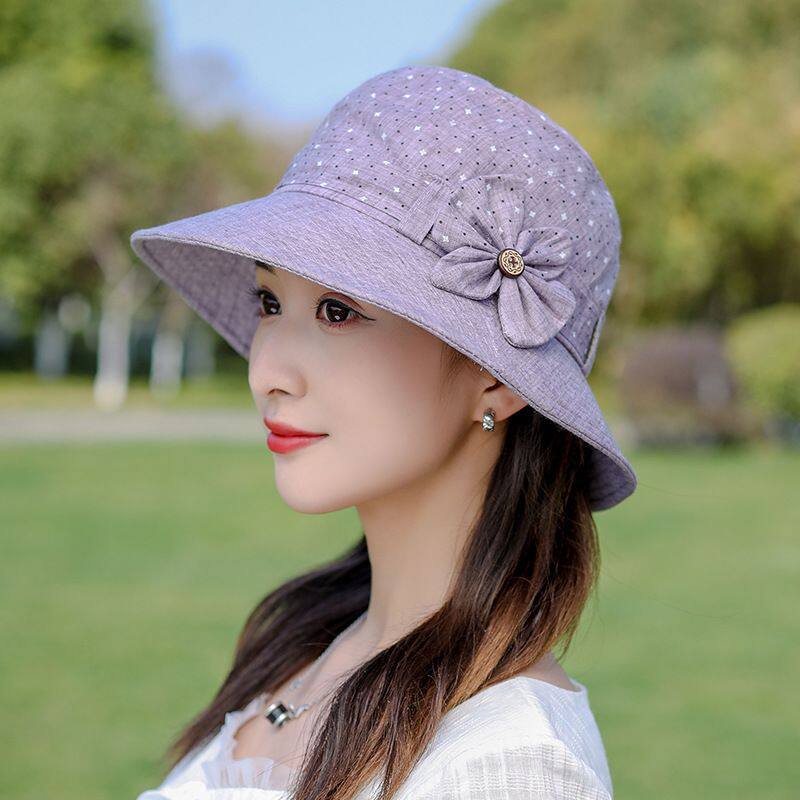 中老年人太阳帽女妈妈遮阳帽老人盆帽夏天短沿渔夫帽可折叠防晒帽