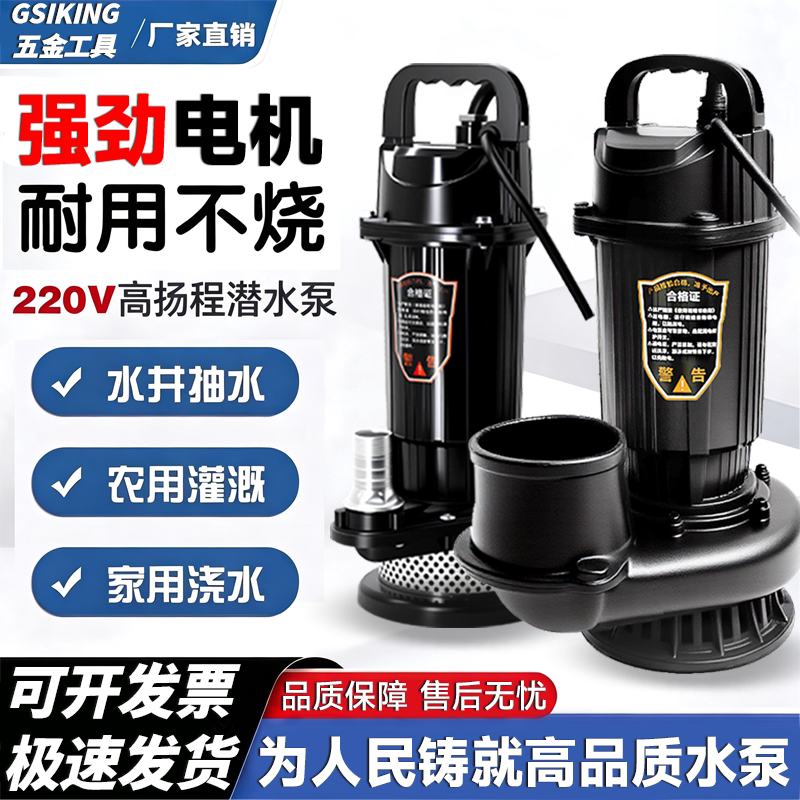 潜水泵家用220V抽水泵小型清污水泵农用灌溉排污高扬程抽水机井水
