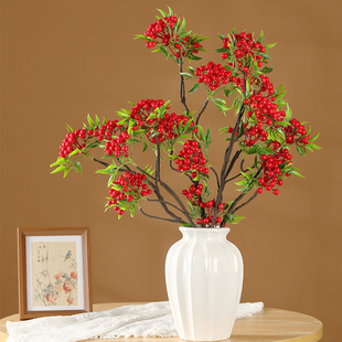 红果发财果仿真花假花摆设冬青果浆果树枝客厅摆件干花装饰花插花