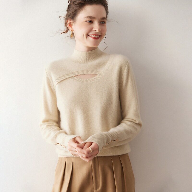 【刘雯同款】高质感小众半高领山羊绒衫女纯色轻盈毛衣2025秋冬新