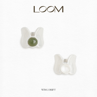 LOOM哑光纯银S925重工戒指宽天然和田玉月光石极简百搭通勤优雅女