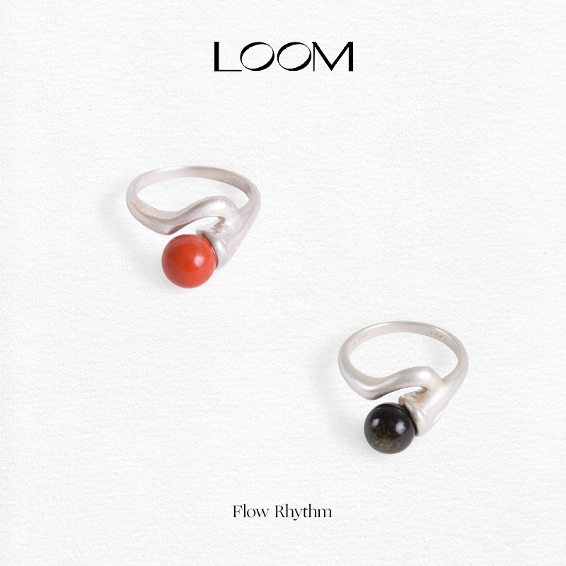 LOOM哑光纯银天然石戒指女