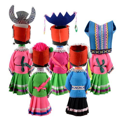 贵州少数民族苗族布依族盛装银饰女木偶摆件手工娃娃18cm多款式