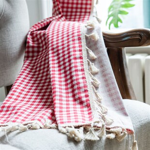 公主房帘文艺北欧窗帘红色格子流苏韩式小窗厨房帘半遮光飘窗单片