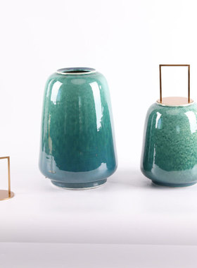 新中式翡绿陶瓷装饰罐盖饰物客厅玄关餐边柜酒店大堂摆件软装饰品