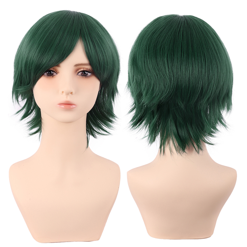 潼漫 cos假发女短发30CM万用反翘男短发墨绿色深绿色动漫假毛头套