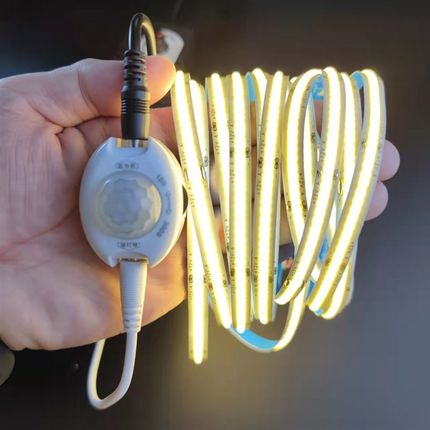 智能感应COB灯带插电款12V卧室牀底气氛灯小夜灯衣柜酒柜LED灯条