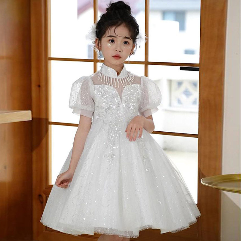 儿童晚礼服花童婚礼小女孩高级感生日蓬蓬纱公主裙主持人钢琴演奏图片