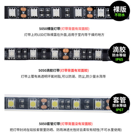 led灯带12V黑板防水5050RGB彩色灯条七彩爆闪变色汽车装饰软灯条