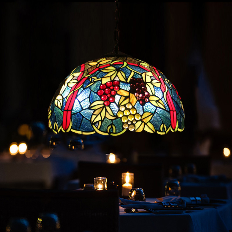 欧式复古田园客厅阳台酒吧吊灯彩色玻璃吊灯美式结婚婚房葡萄吊灯