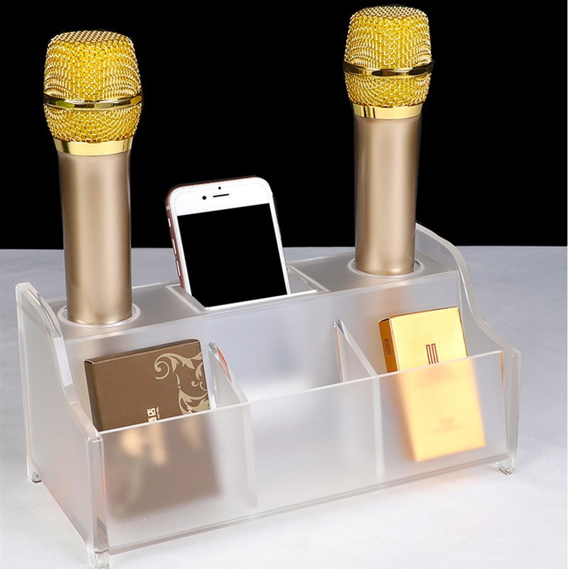 亚克力话筒架无线KTV麦克风话筒架子金色支架收纳盒桌面唛架包邮